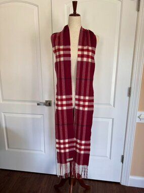 100% Authentic Burberry Red plaid cashmere extra long scarf